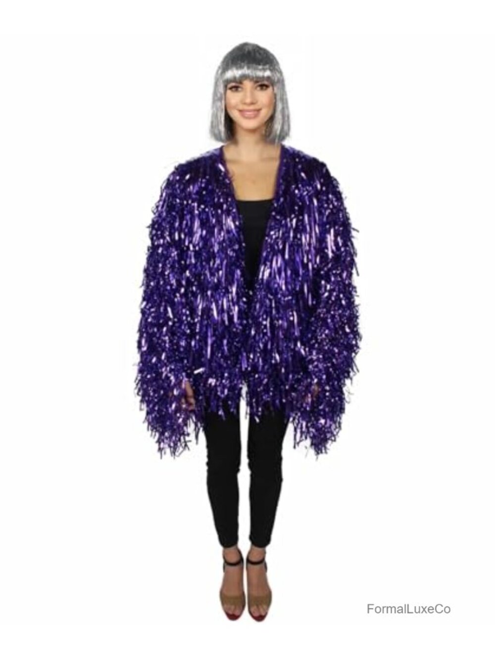 Unisex Thick Metallic Tinsel Foil Jacket Extra Dense Glitter Costume Rave